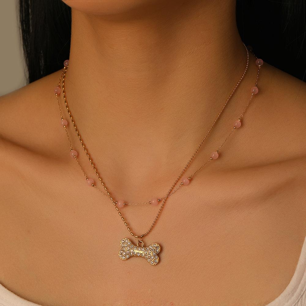 Pendant Necklace Diamond Fashion Light Luxury Pink Opal Clavicle Chain Simple
