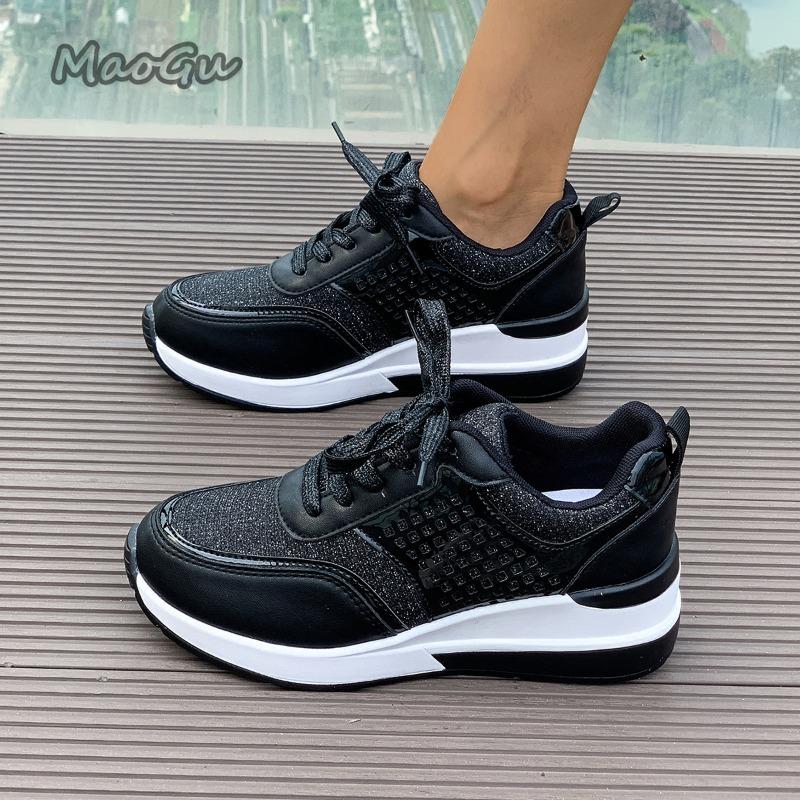 Fashion Thick Bottom Lace-up Round Head Color Matching Sneakers Fashion Non-slip Breathable Sports Casual Shoes Women's Shoes Size 36 43