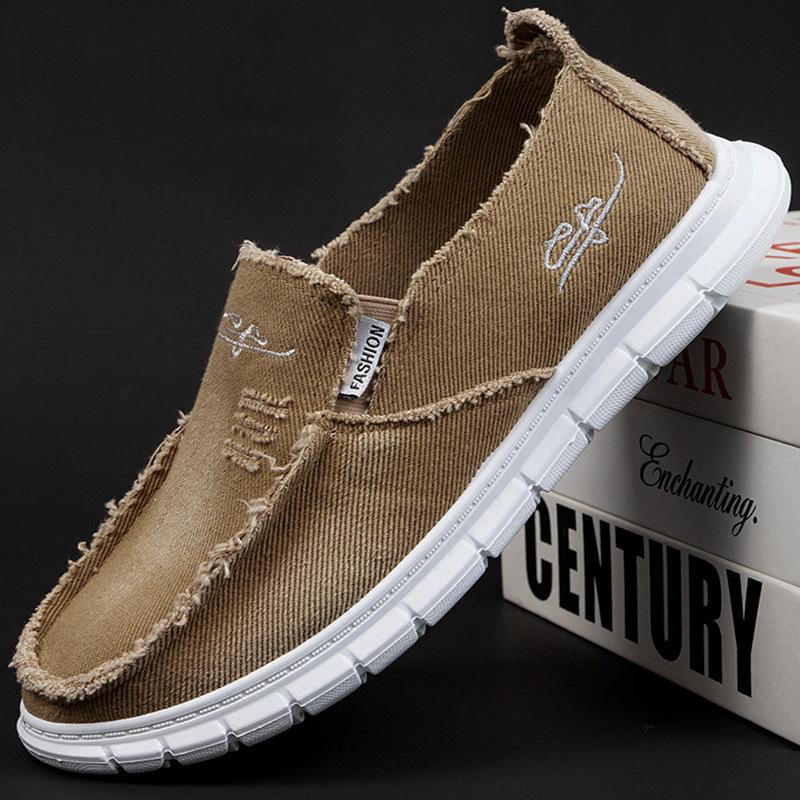Fashion Men's Washed Fabric Casual Shoes Anti Slip and Wear-resistant Driving Shoes Canvas Shoes