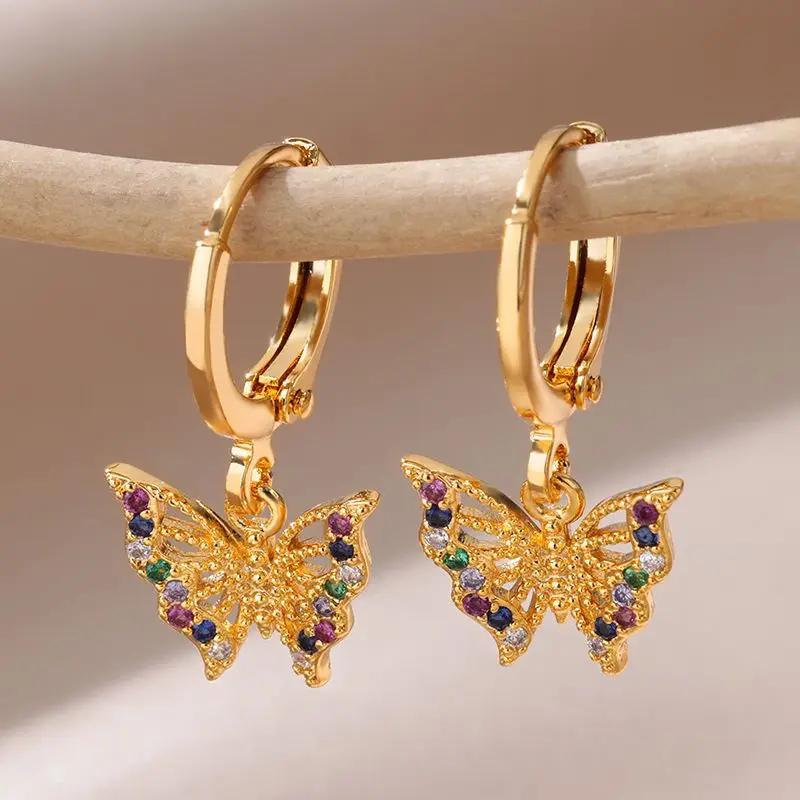 Zircon Butterfly Pendientes EarringsFor Women Stainless Steel Gold Butterfly Earring Trend Girl y2k Jewelry aretes mujer