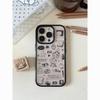Doodle Dot Cat Case: Korean Style, Frosted Acrylic, Black Border for Apple 13Pro, 14Pro, 15Pro, 16Pro, 17Pro