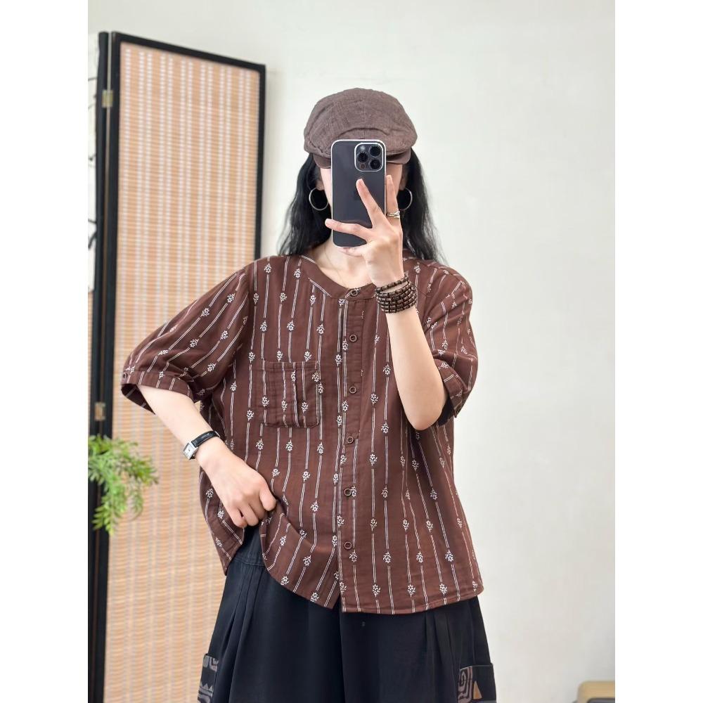 DIMANAF 2026 Plus Size Summer Women Blouse Shirts Tunic Oversize Loose Casual Cotton Linen Lady Tops Vintage Print Floral