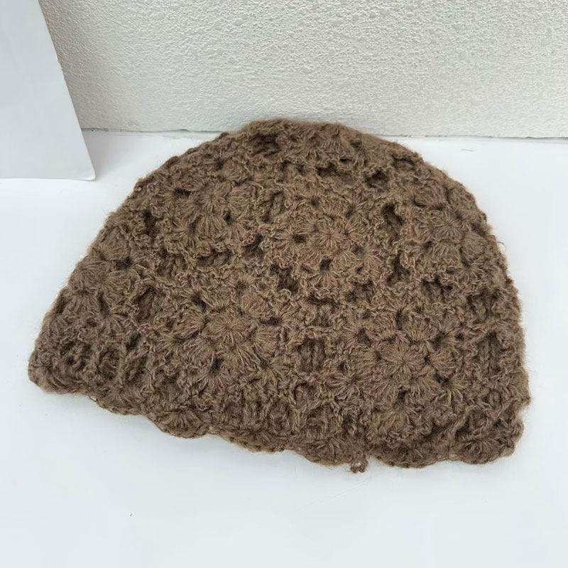 Handmade crochet double-layer thickened bag head hat women's autumn and winter versatile warm knitted fashionable foreign-style wool hat