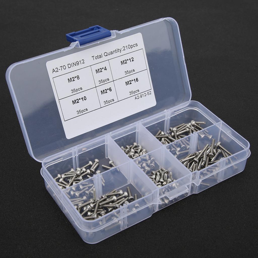 210Pcs Hex Socket Cap Head Screw 304 Stainless Steel Hardware Accessories Boxed Set M2