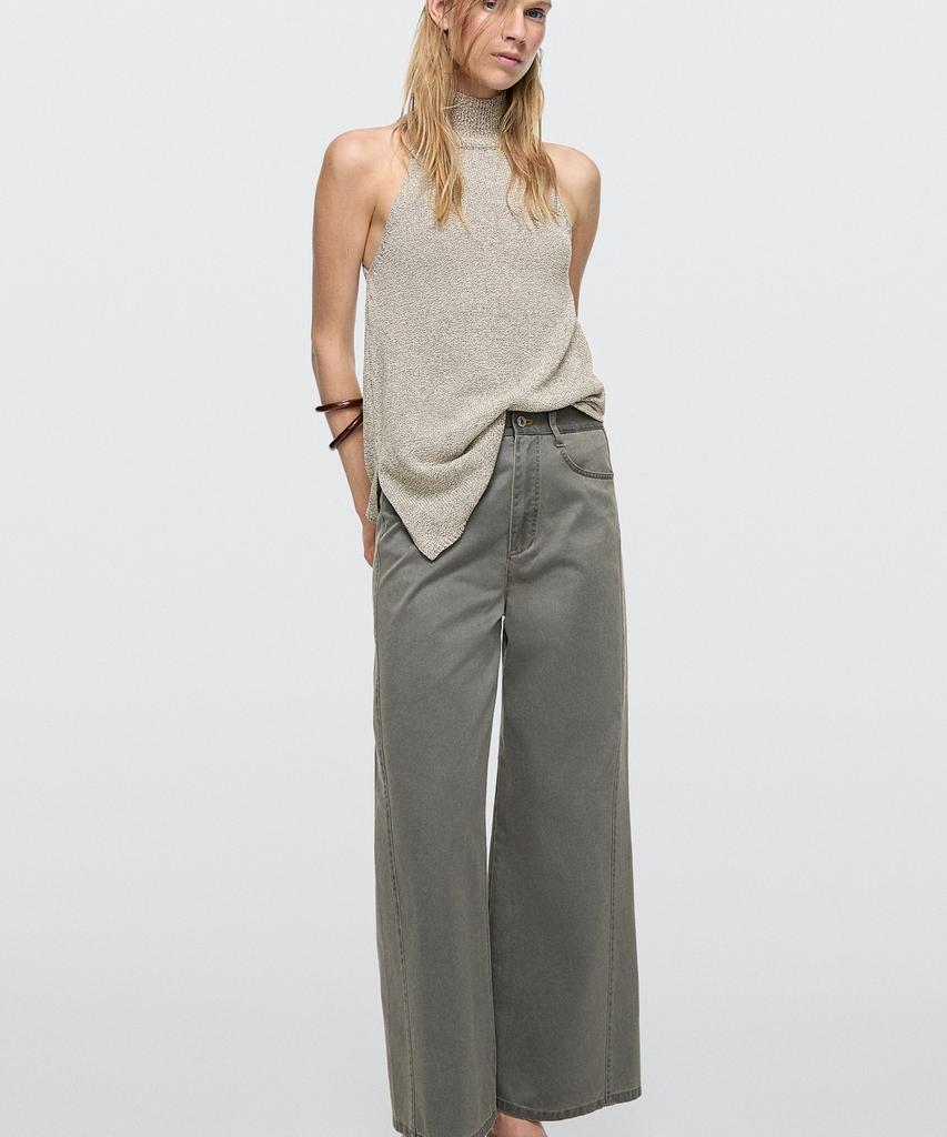 Masimodutti Denim Detail Wide Leg Cotton Pants
