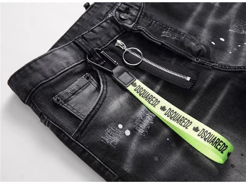 European Spring Trend: Men's Black & Gray Splatter Paint Ripped Skinny Jeans