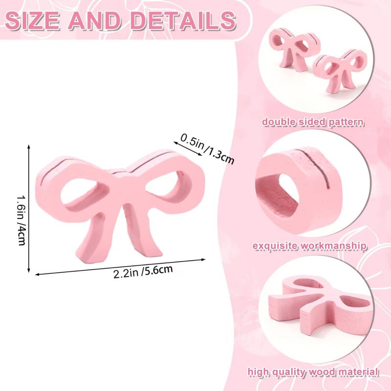 2/4Pcs Pink Bow-Tie Wooden Menu Holders Table Number Holders Cute Business Card Display Stand
