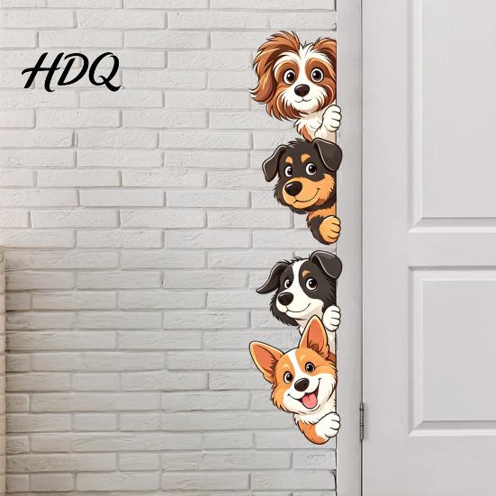 Bathroom Glass Window Clings Cartoon Puppy Wall Sticker Easy Apply Waterproof PVC Decal Creative Durable Sunproof Vinyl Stickers Dog Pattern for And