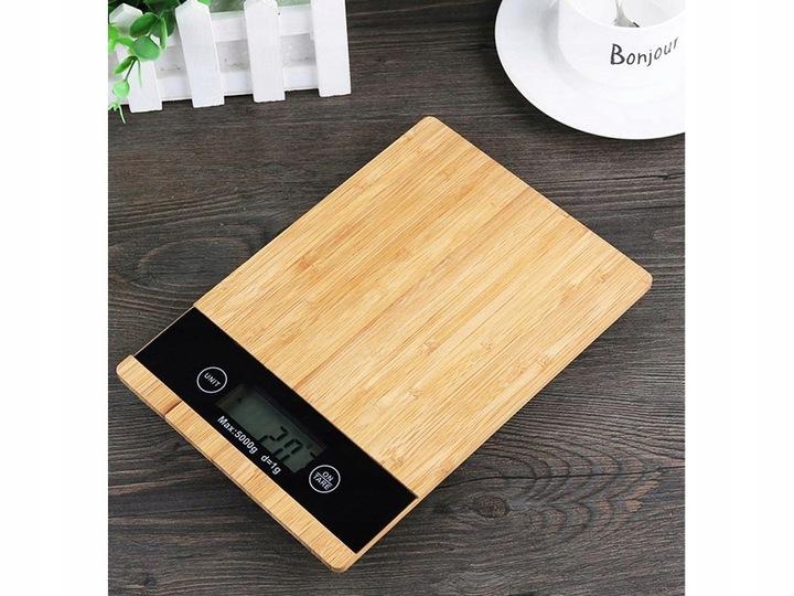 Waga Kuchenna Bambusowa Elektroniczna Lcd Domowa Płaska Dotykowa Do 5Kg