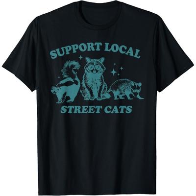 Support-Local-Street-Cat Funny Vintage Raccoon Opossum Skunk T-Shirt for Men Women