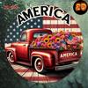 1pc Patriotic Red Truck Metal Sign with Floral Wreath, Round Wall Decor for Home Patio Garage Bar
