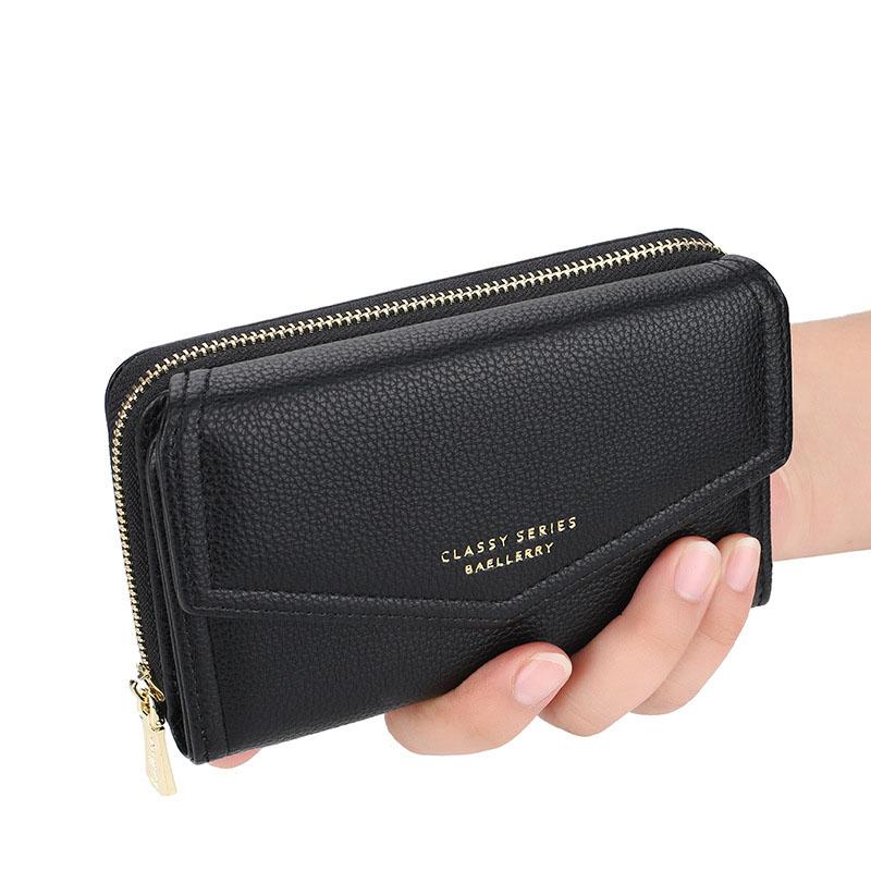 Dámská módní dlouhá peněženka Pu Leather Clutch Bag Ladies Jednoduchá vícekartová peněženka na zip na mince