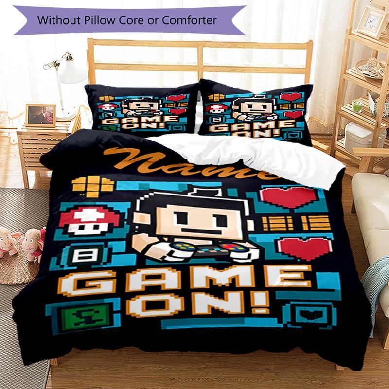 3pcs Custom Name Game Controller Bedding Set Duvet Cover Closure Includes 1 Duvet Cover & 2 Pillowcases, Soft and Comfortable for All Seasons.