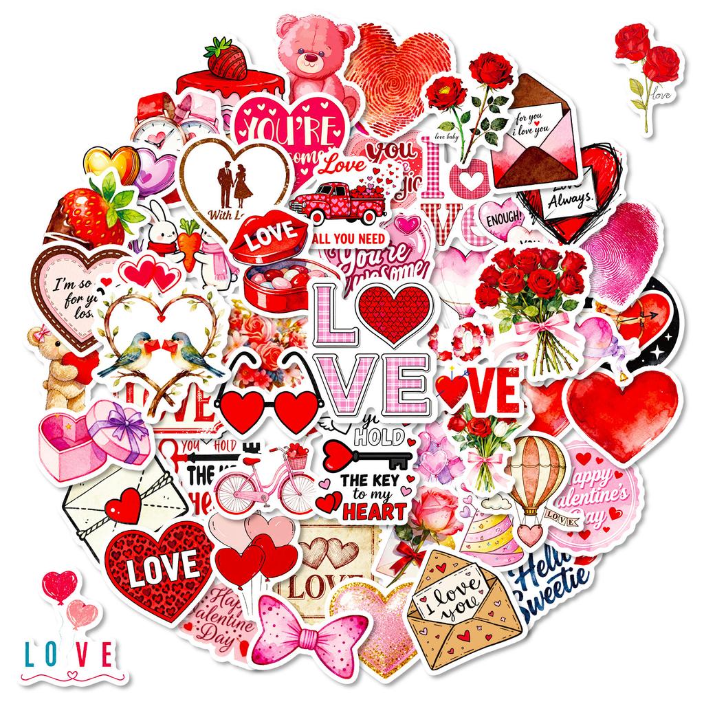 56 Valentine'S Day Themed Red Cute Cartoon Graffiti Stickers Festive Atmosphere Decorative Waterproof Stickers