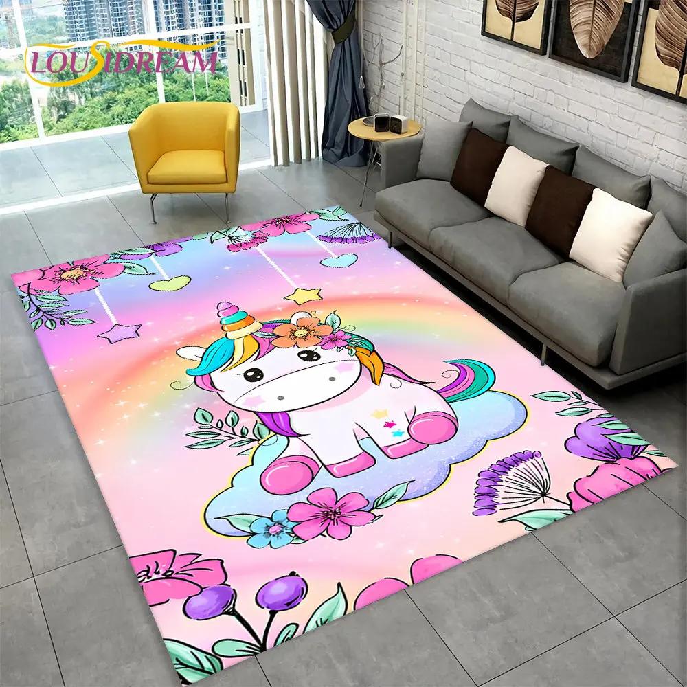Tapis de sol antidérapant en forme de licorne 3D pour salon, chambre d'enfant, canapé, paillasson