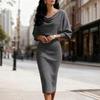 Women's Winter Autumn Long Sleeve Round Neck Slimming Batwing Dress Cinched Waist for Crossborder America Europe New