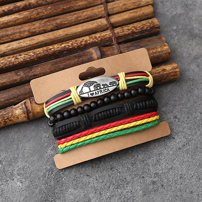 Богемный многослойный плетеный кожаный и сплавный мужской набор аксессуаров