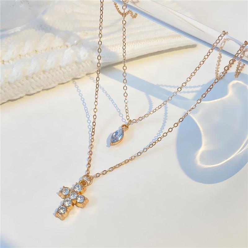 Light Luxury Double layered Layered Necklace European and American Street Shooting Water Droplet Sparkling Diamond Collar Chain