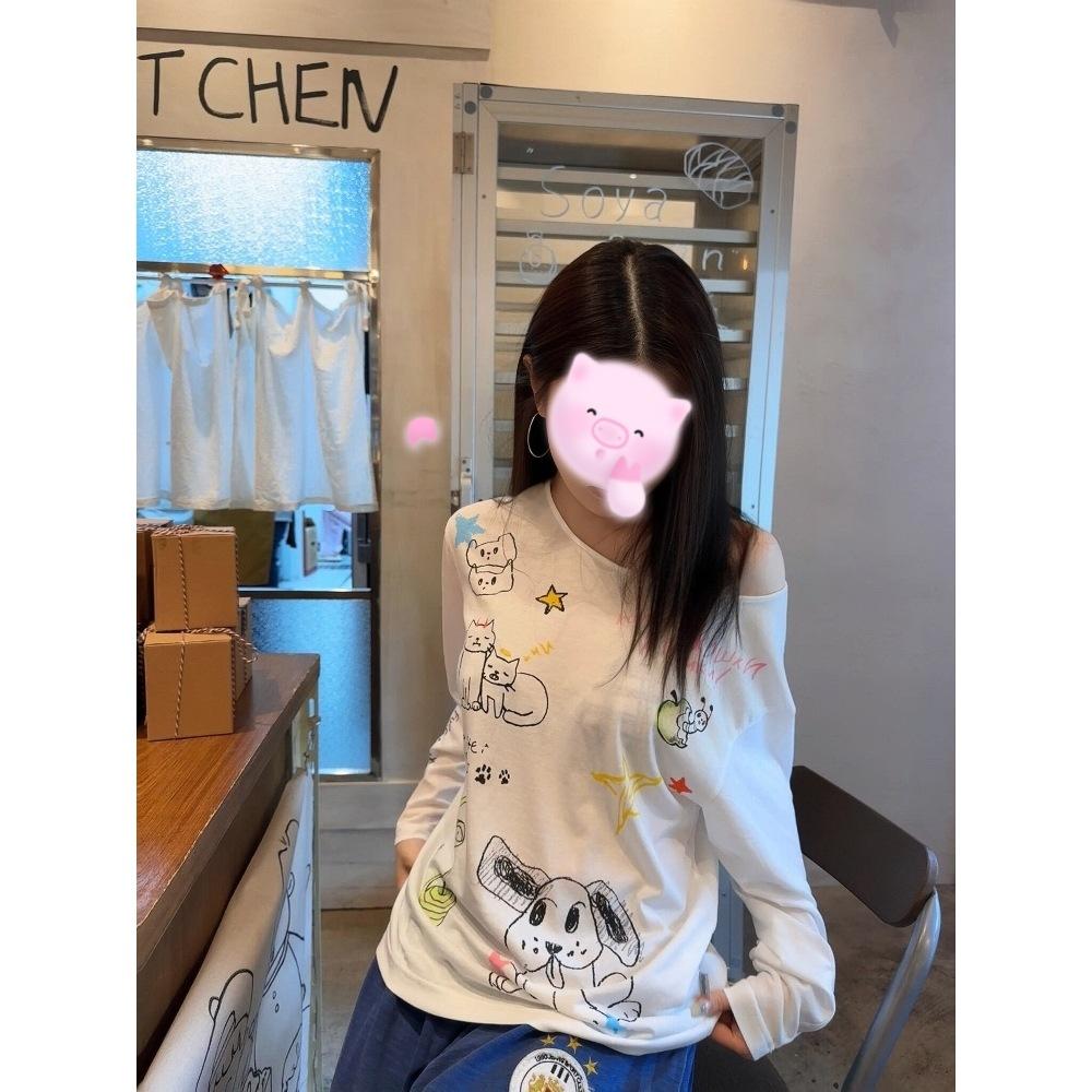 Korean chic lazy wind fun graffiti print long-sleeved sunscreen blouse women's summer