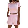 Women's Solid Crop Top & Pocket Shorts Two Piece Set Casual Loungewear Outfit