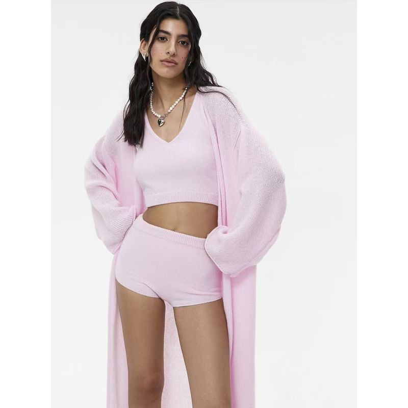 

European and American New Cover up Knitted Hollow Cardigan Dress Knitted Hollow Cardigan Dress Pink All yards