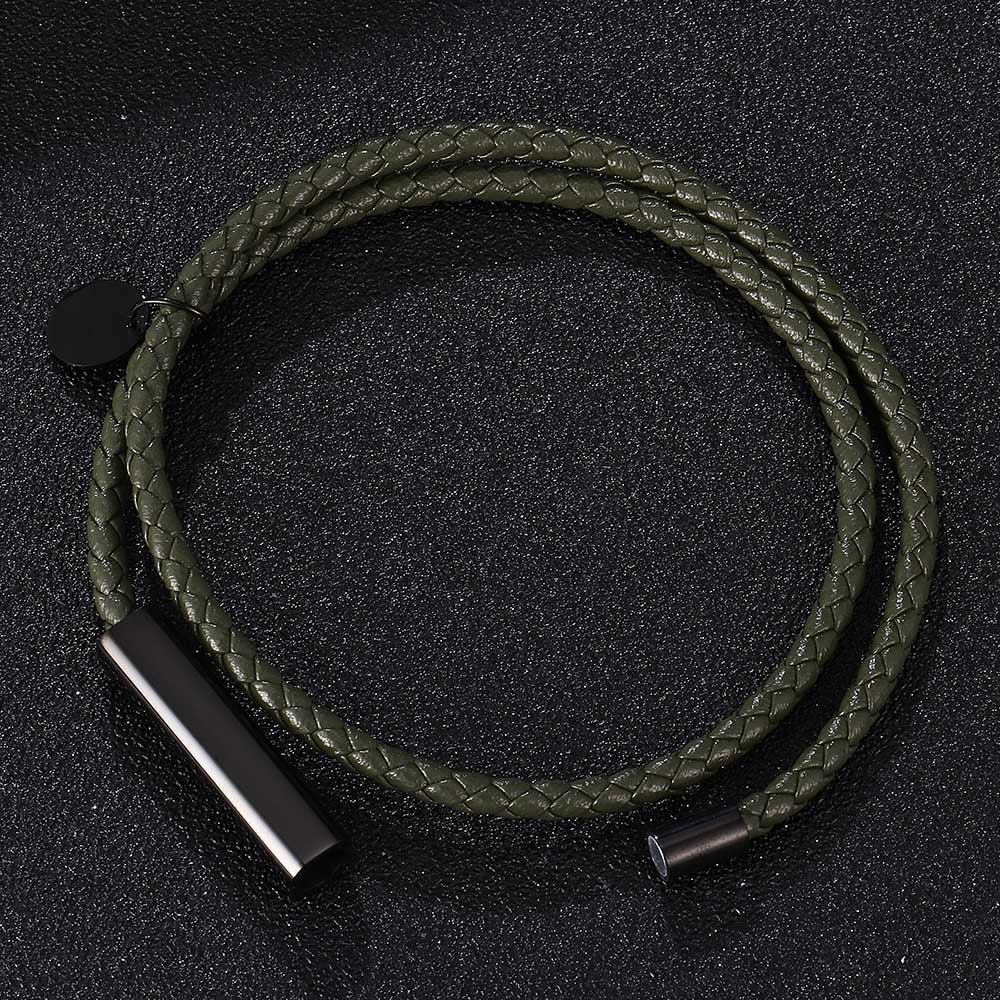 Mode Edelstahl Charm Herrenarmband Grün Leder Geflochtene Punk Armreifen Schmuck Accessoires