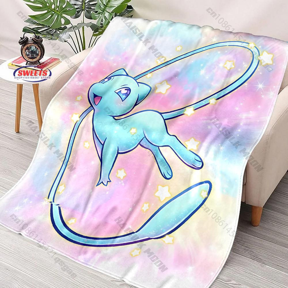 

1PC Pokemon Cartoon Soft Flannel Fluffy Throw Camping Blanket with Mew Print,Home Sofa Bed Office Thin Blanket Gift for Friends 75x90cm