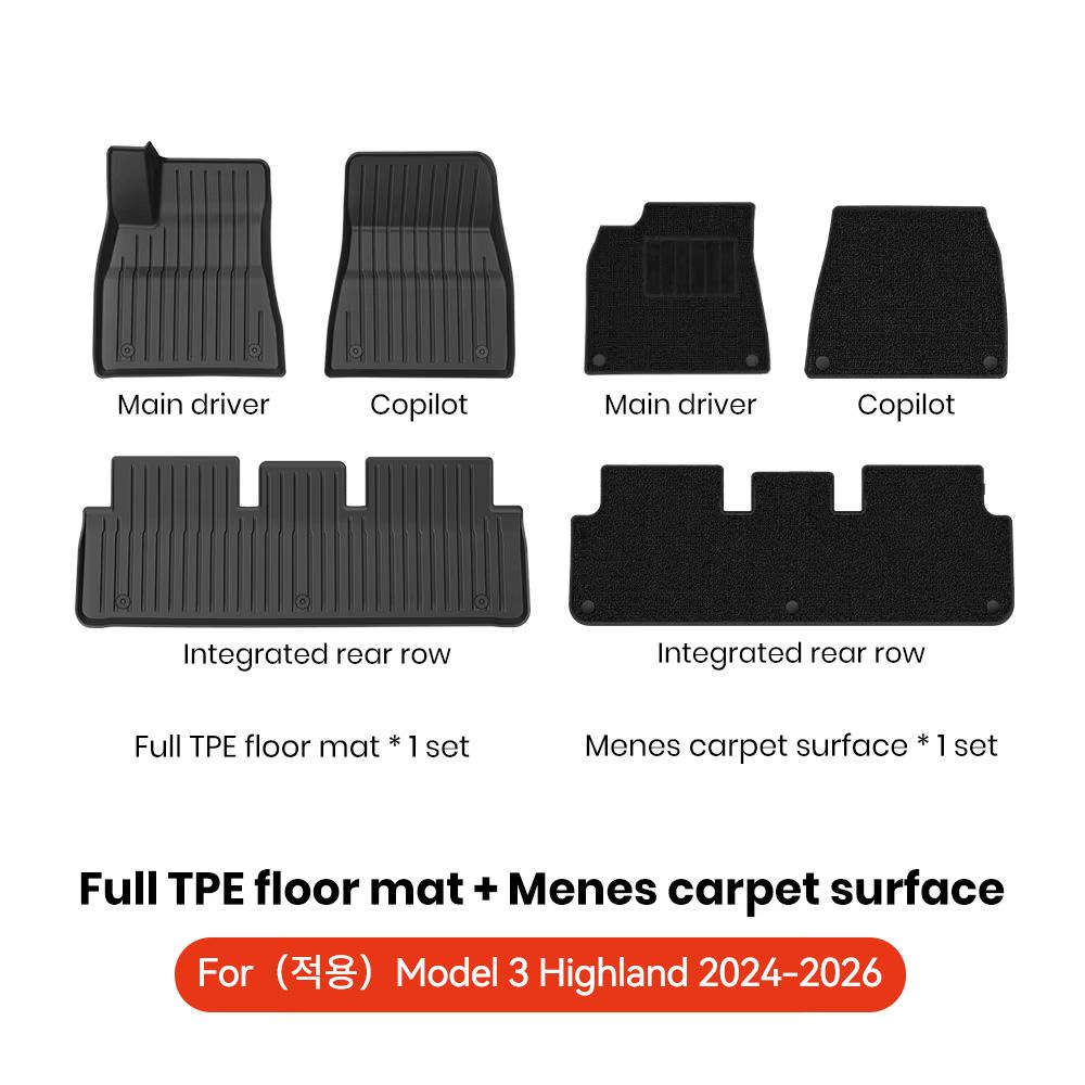 AMM1 YZ For Tesla 2024-2026 Highland Model 3 Whole TPE Floor Mats Waterproof Anti-Slip Mat Foot Pads Rear Trunk Mat Car Accessorie