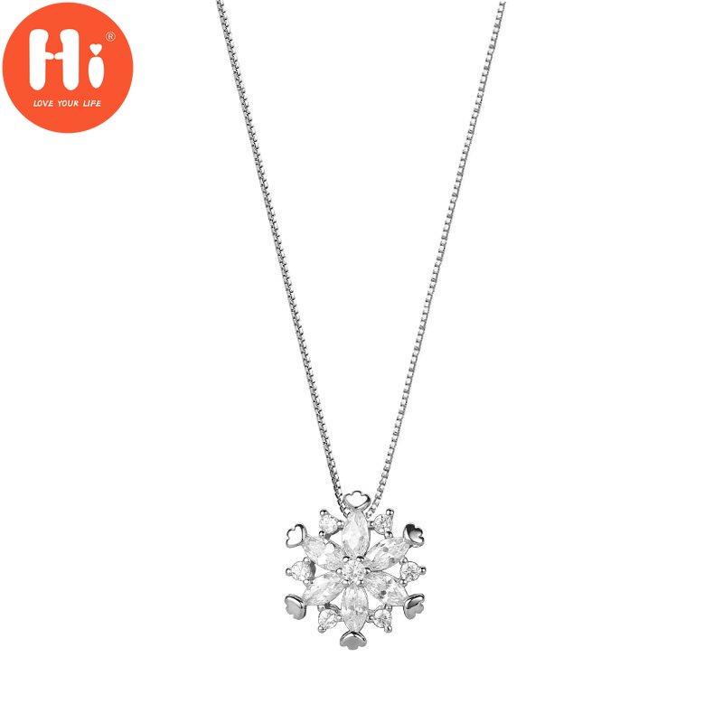 Hi Christmas Snowflake Pendant Necklace Women Trendy Rose Gold Chain Necklace Wedding Jewelry Anniversary Gifts