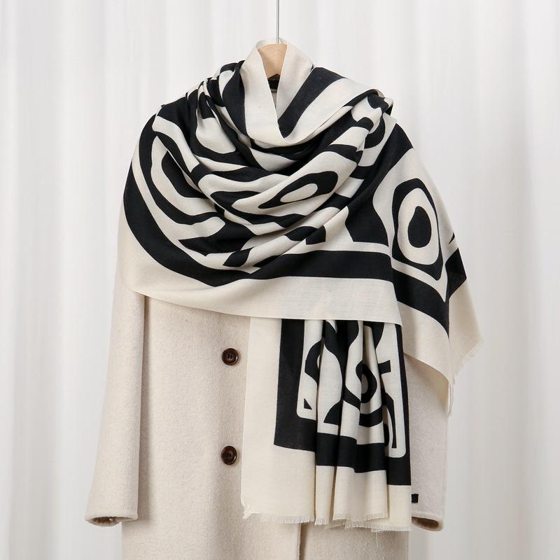 Woju skin-friendly velvet new autumn and winter skin-friendly and warm imitation cashmere printed scarf geometric versatile cover