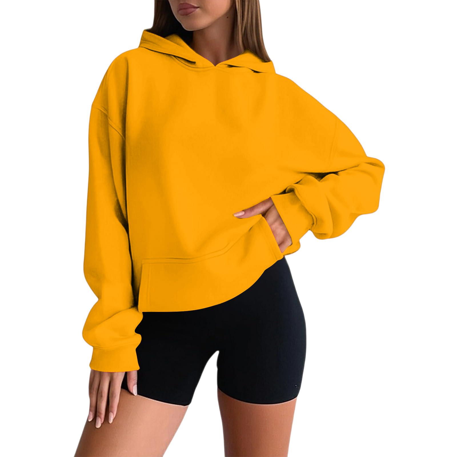

Женский модный свитшот оверсайз с длинными рукавами и спущенной линией плеча, однотонный свитшот с капюшоном XL жёлтый