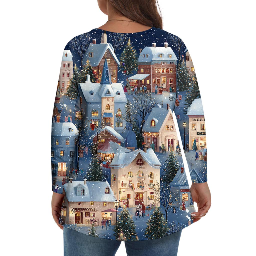 Damen Modisches Lässiges Langärmliges Übergröße Print Top Übergröße Floral Print Top