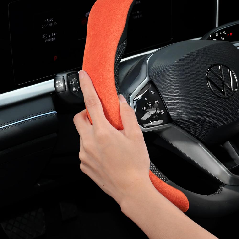 Suitable for Volkswagen Premium Suede Snap-On Steering Wheel Covers, Non-Slip and Durable, Available for D-Shaped Steering Wheels, Compatible