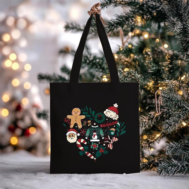 Christmas Christmas Printed Canvas Bag Large Capacity Casual Trend Student Shoulder Bag Tote Bag