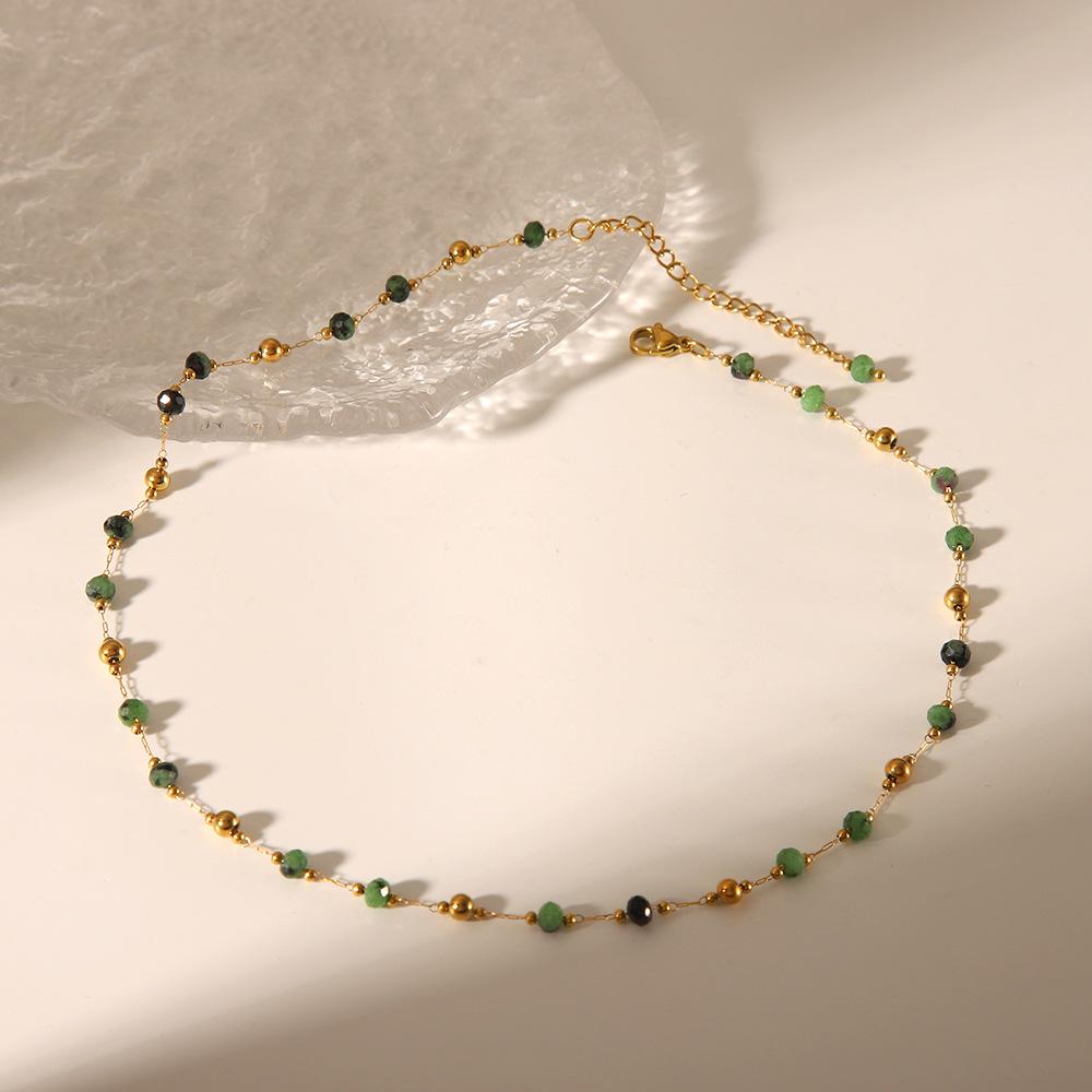 New Chinese Style Emerald and Tourmaline Clavicle Chain Necklace
