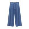 Women's Early Autumn Denim Set: Turn-Down Collar Tie-Waist Shirt & Draping Wide-Leg Pants