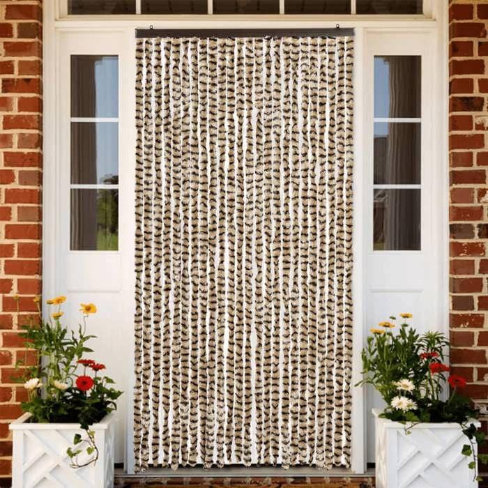 VidaXL Rideau Anti-mouches, Store Anti-insectes avec Crochet, Rideau de Porte Longueur et Largeur Réglables, Beige et Marron 377389