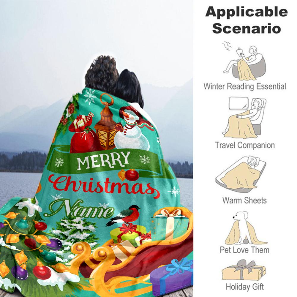 Christmas Snowman Tree Personalized Name Blanket Throw Customizable Blanket Durable Comfort for Bed Bedding Couch Home Decor for All Occasions