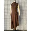 Women's Turtleneck Sleeveless Maxi Dress Slim Fit High Waist Solid Ruched Mermaid Casual Dress