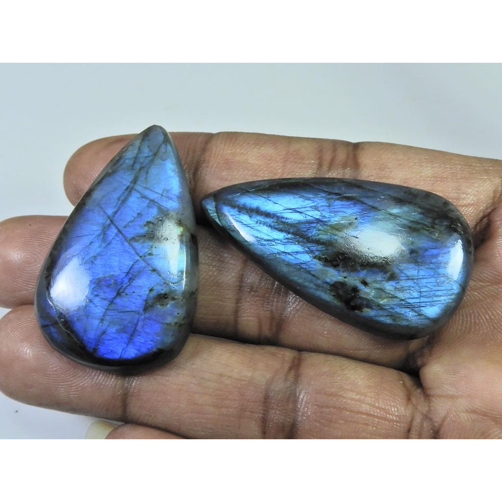 41-45 MM Natural Labradorite Multi Pear Cabochon Loose Gemstone 2 Pcs Lot D-266