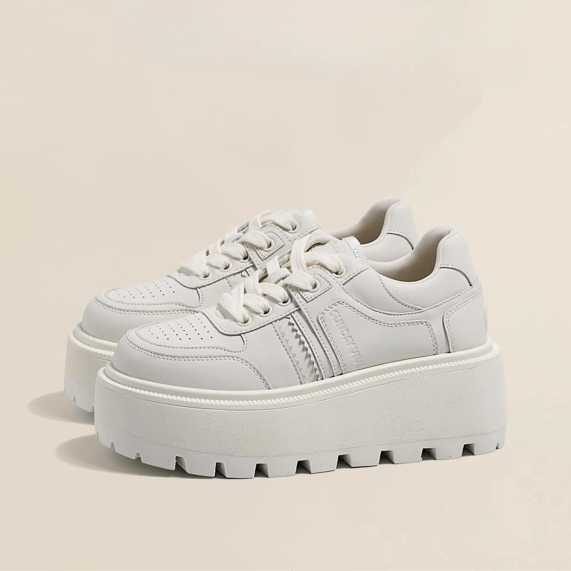 

Женская спортивная обувь, модная толстая подошва, шнуровка, вулканизированная обувь, повседневная студенческая обувь, увеличивающая рост, обувь для пары, кроссовки 35 белый