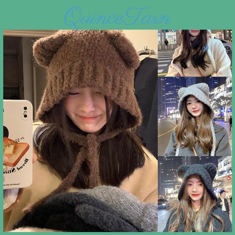 Winter Cute Bear Womens Hat Earmuff Hat Plush Warm Solid Color Hat