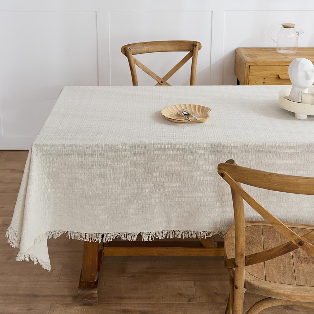 Green Cross Texture Cotton Linen Tablecloth Square Tablecloth Burlap Table Covers with Tassel for Kitchen Dinning Picnic Wedding