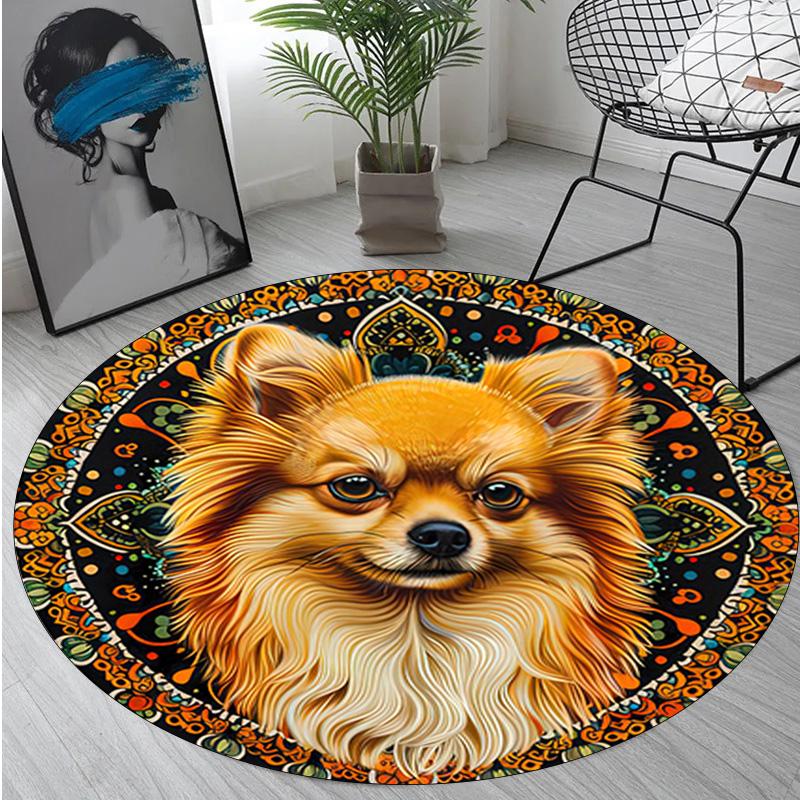 1Pc Animal Dog Circular Print Rug - Home Decoration Carpet For Living Room Bedroom Flooring Computer Chair Area Rug