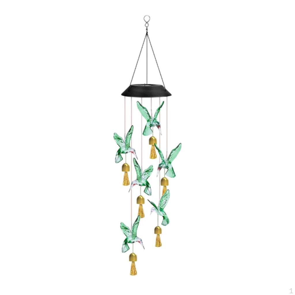 Wind Chime Gift LED Hanging Ornament Color Changing Hummingbird Solar Decoration for Women