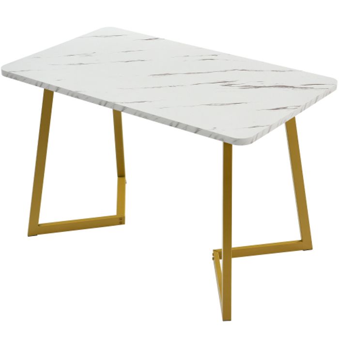 Table de salle à manger - MUVOE - Rectangulaire - Marbre blanc - Pieds en fer doré - 117x68 cm