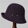 Autumn and Winter New Style Hat Handmade Rhinestone Decoration Wool Warm Fisherman Hat Elegant Curled Brim Bucket Hat for Women