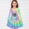 Girl Casual Little Bee Print Round Neck Long Sleeve Dress Kid Princess Dress