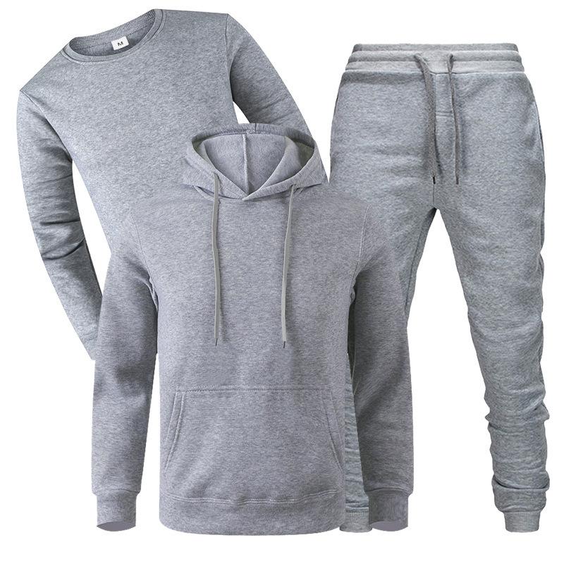 2026 lockeres Herren-Herbst- und Winter-Fleece-Sweatshirt und Hose Dreiteiler Lässiges Sport-Langarm-Set für Herren