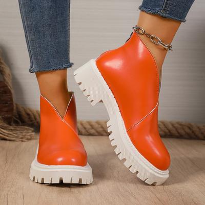 Autumn New Foreign Trade Large Size Thick Sole Thick Heel High Heel Short Boots Women's European and American Round Head Rear Zipper Women's Boots